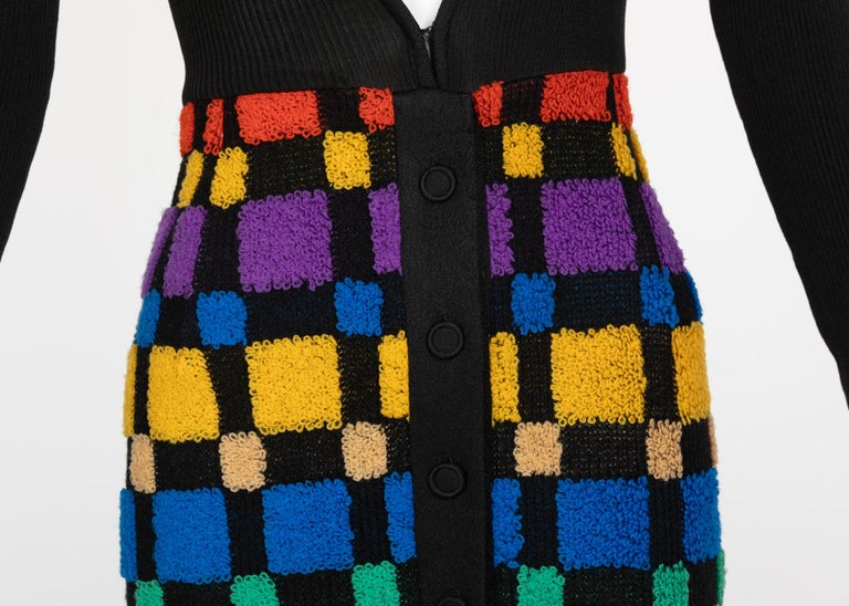 Vintage Color-Block Maxi Plunge Neck Sweater Dress, 1960s