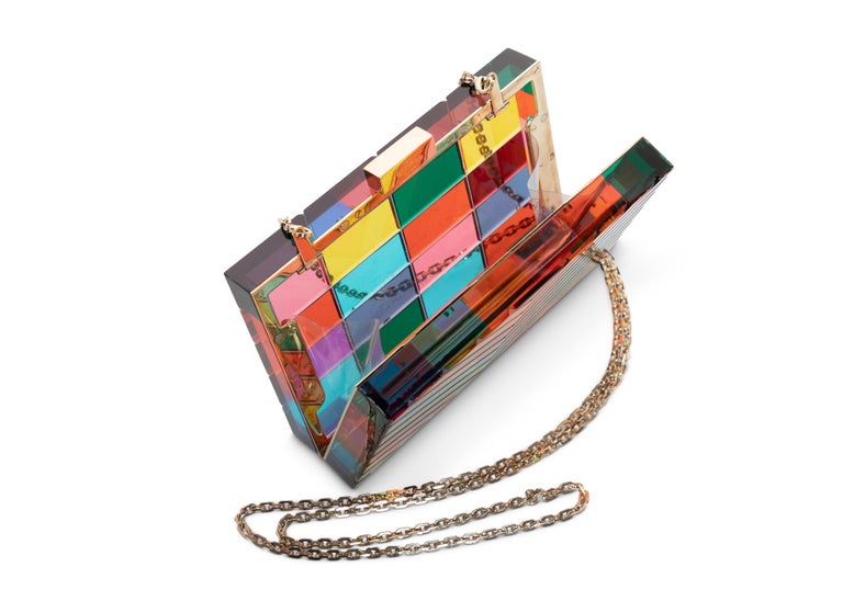 Valentino Rainbow Acrylic Clutch Bag Miniaudière, 2015 Gold