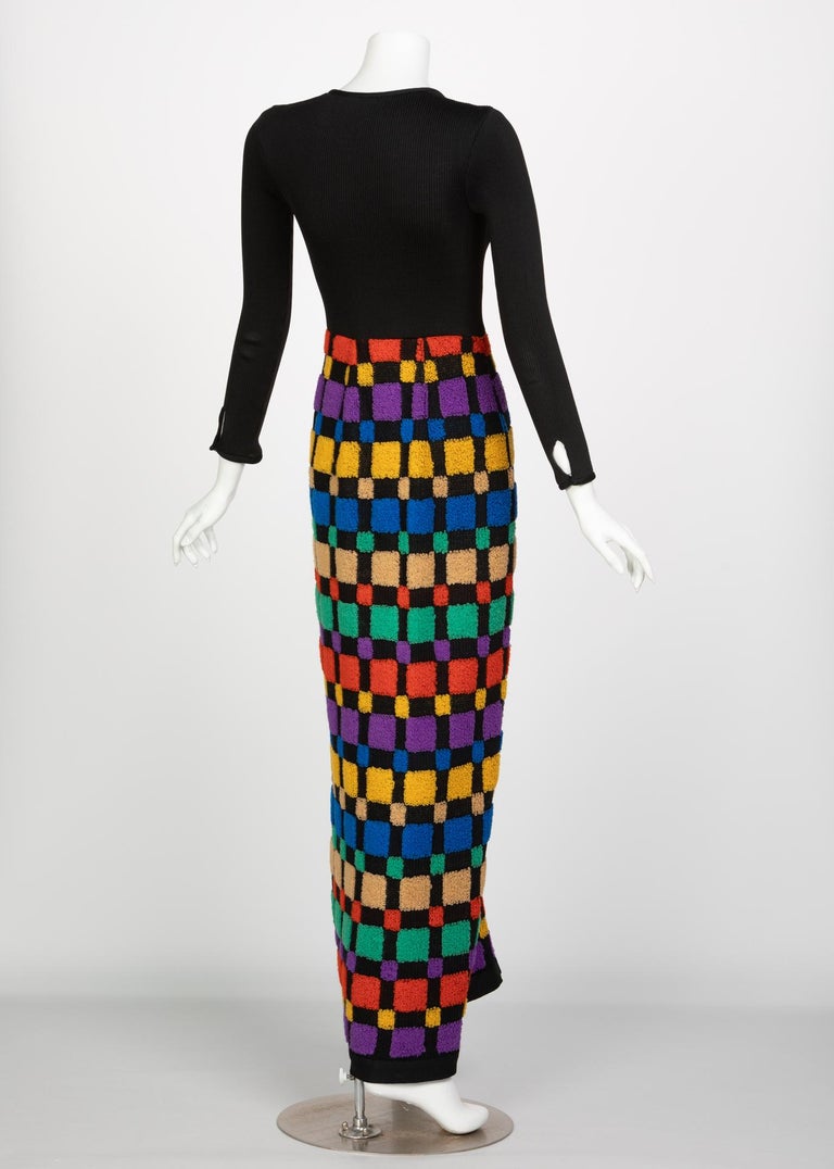 Vintage Color-Block Maxi Plunge Neck Sweater Dress, 1960s