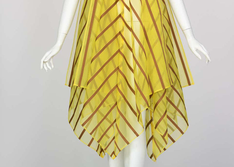 Issey Miyake Yellow Organza Brown Striped  Dress