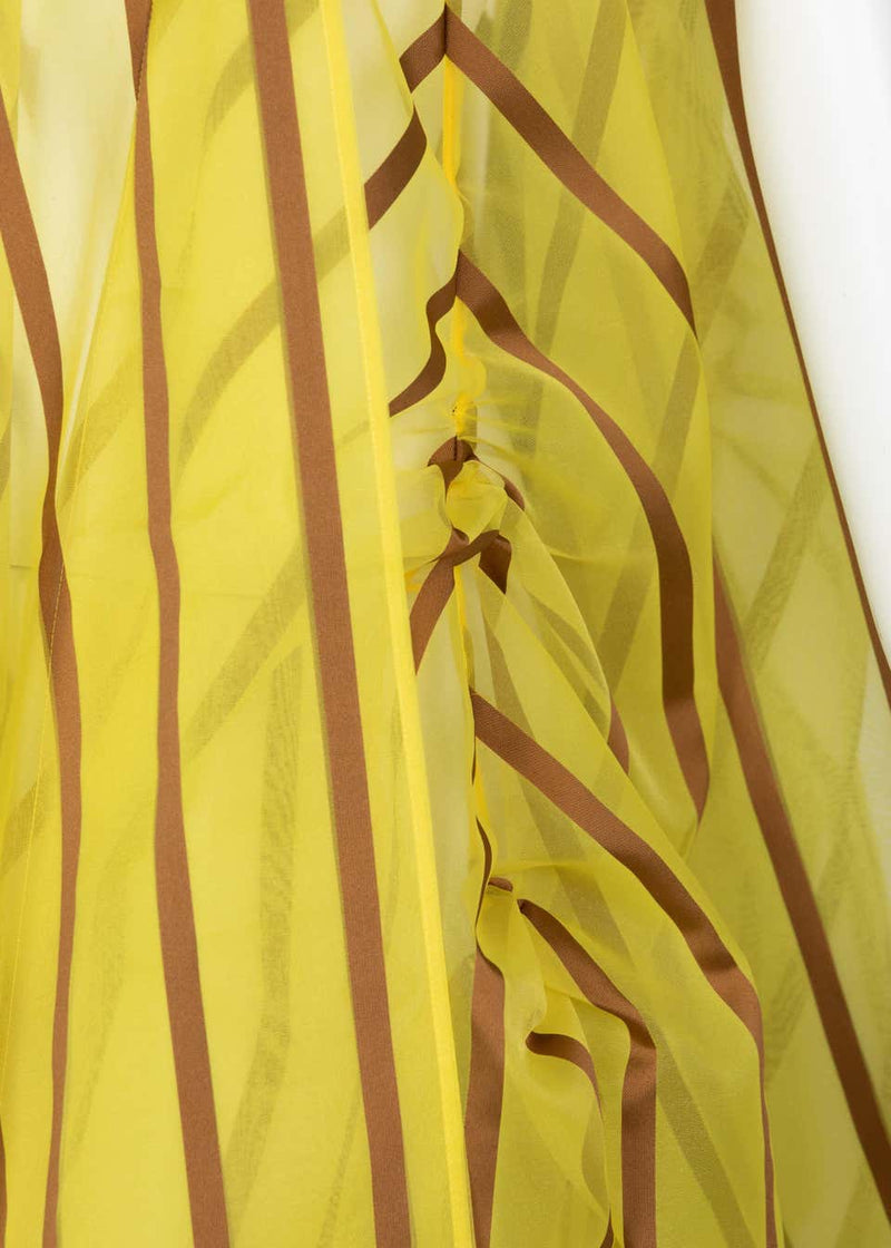 Issey Miyake Yellow Organza Brown Striped  Dress