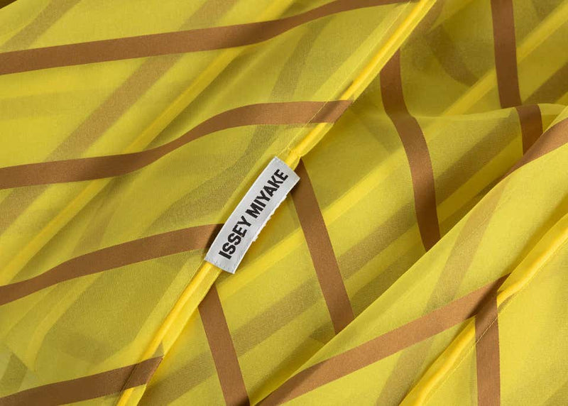 Issey Miyake Yellow Organza Brown Striped  Dress
