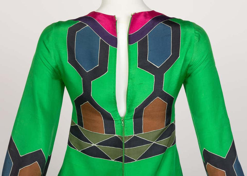 Nane French Couture Green Printed Silk Maxi Dress, 1970s