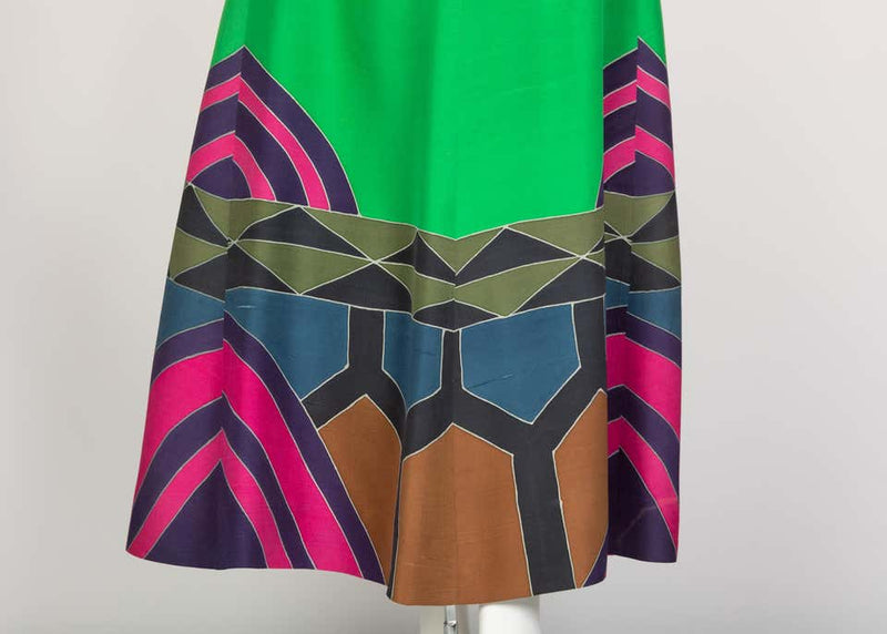Nane French Couture Green Printed Silk Maxi Dress, 1970s
