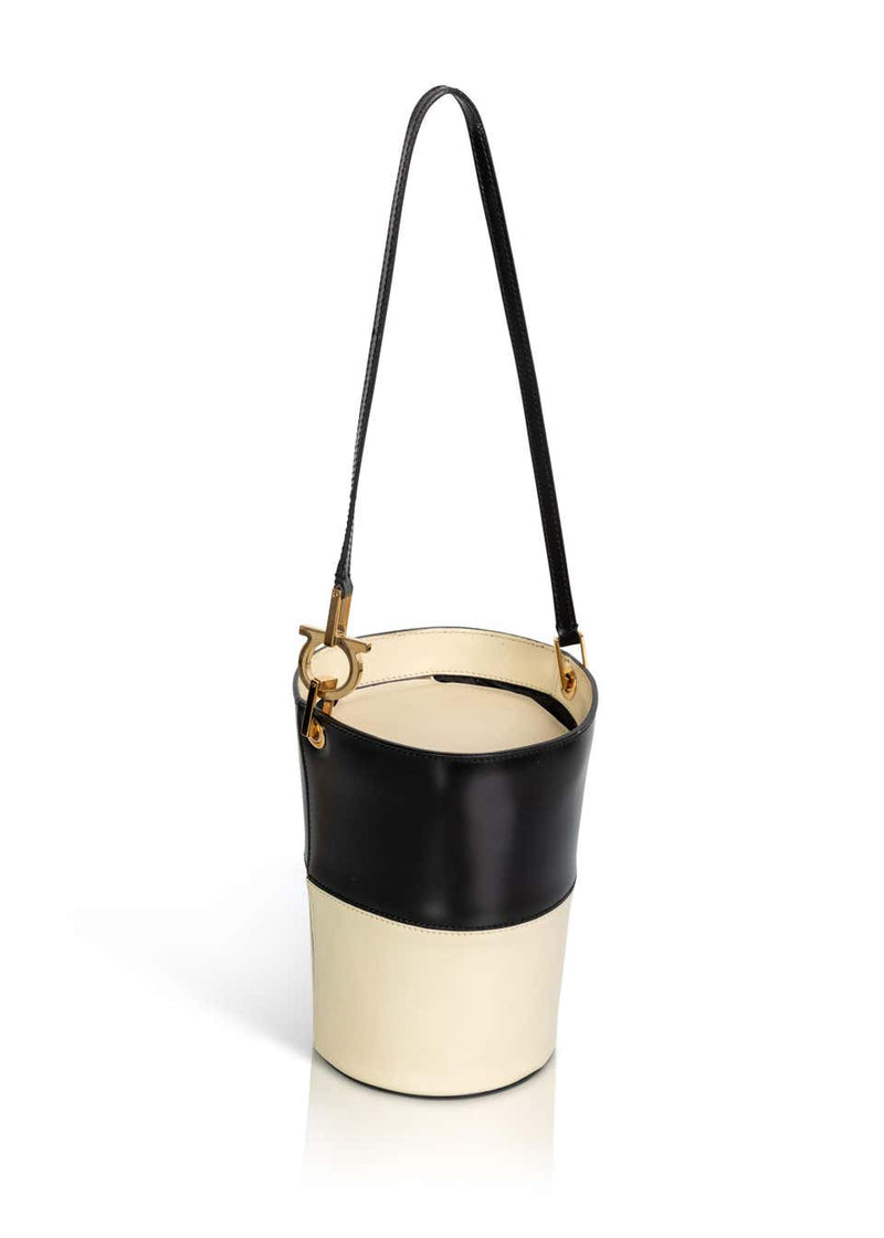 Ferragamo Black Creme Leather Bucket Bag, 1990s