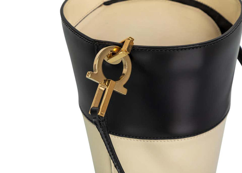 Ferragamo Black Creme Leather Bucket Bag, 1990s