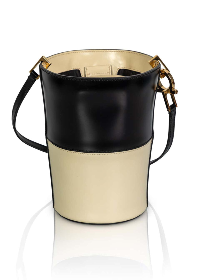 Ferragamo Black Creme Leather Bucket Bag, 1990s