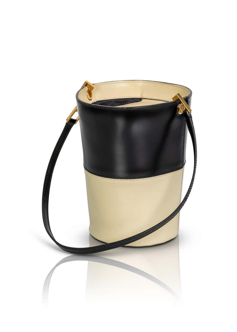 Ferragamo Black Creme Leather Bucket Bag, 1990s