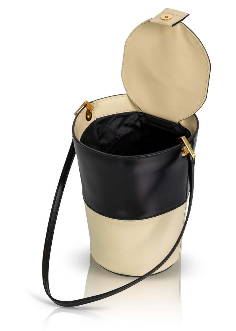 Ferragamo Black Creme Leather Bucket Bag, 1990s