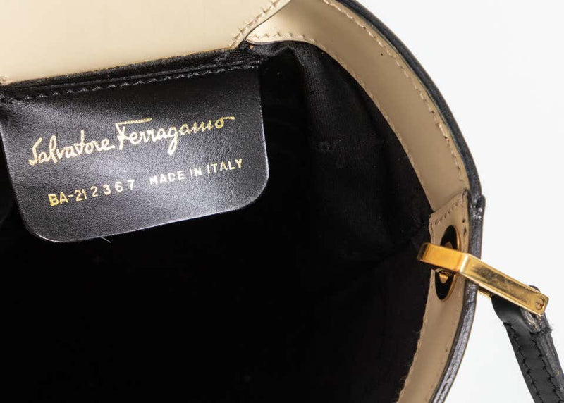 Ferragamo Black Creme Leather Bucket Bag, 1990s