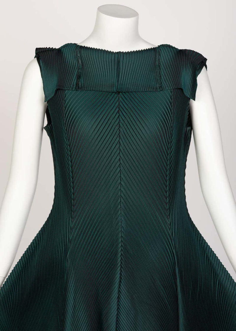 Issey Miyake Blue Green Pleated Sleeveless Dress