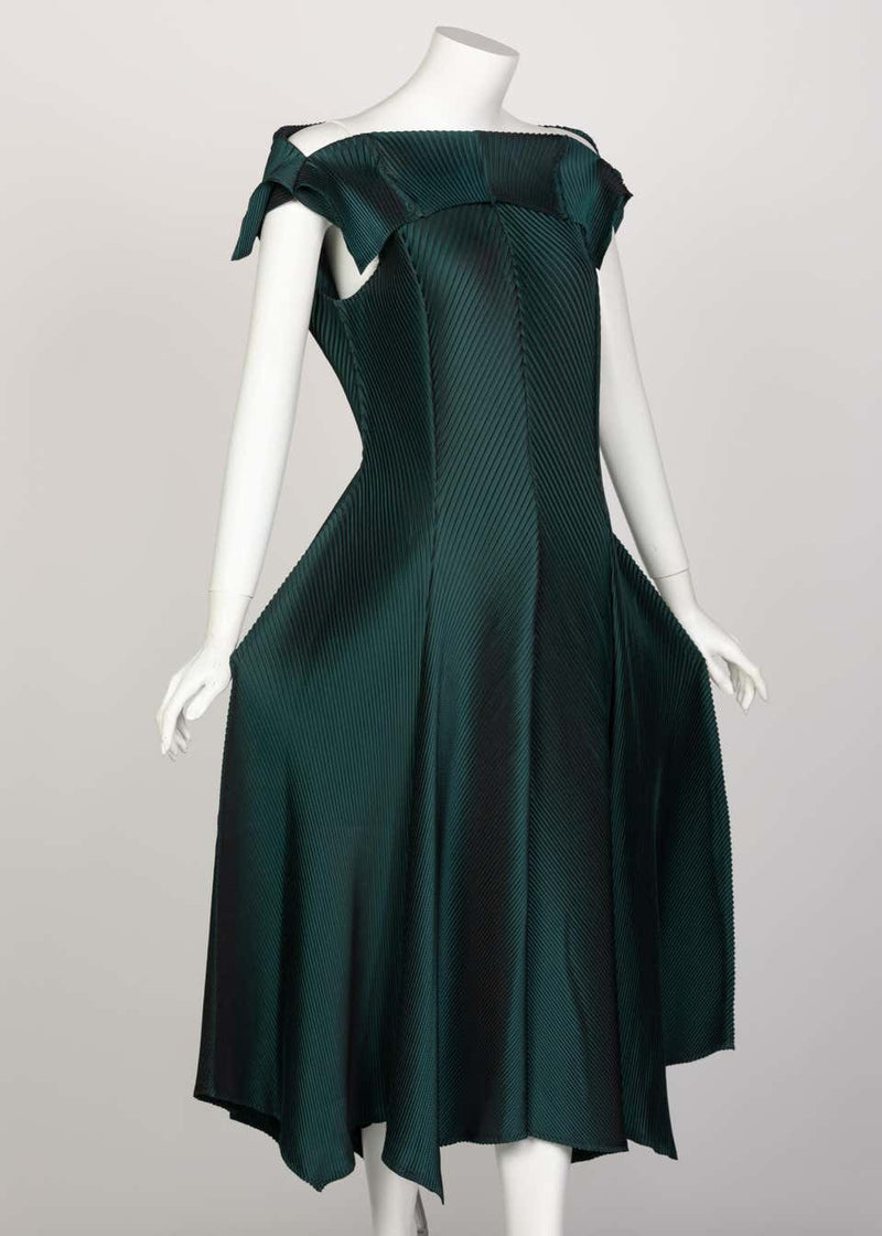 Issey Miyake Blue Green Pleated Sleeveless Dress