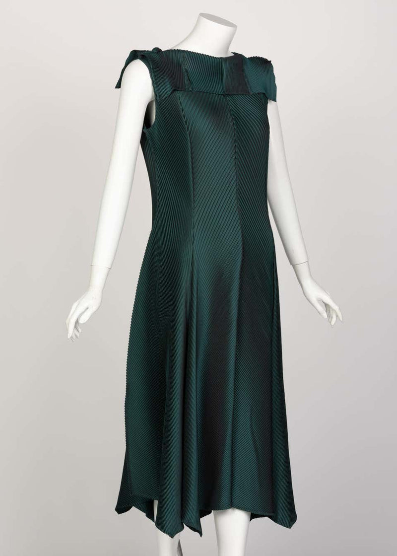 Issey Miyake Blue Green Pleated Sleeveless Dress
