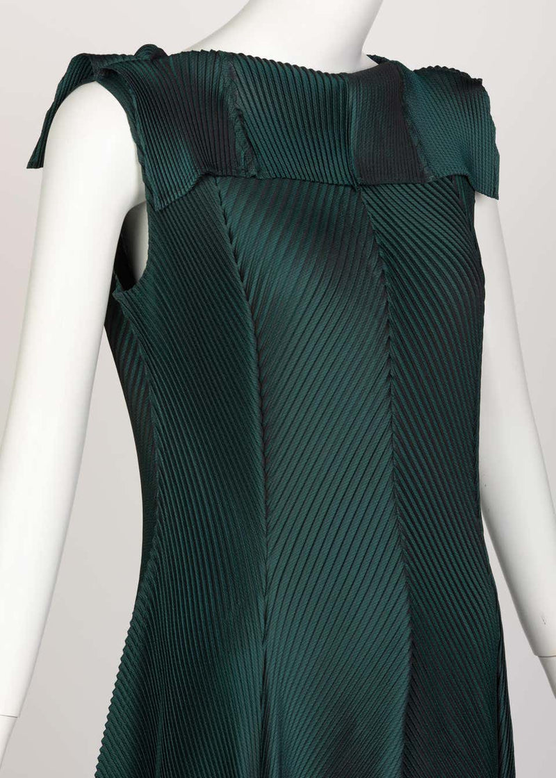 Issey Miyake Blue Green Pleated Sleeveless Dress