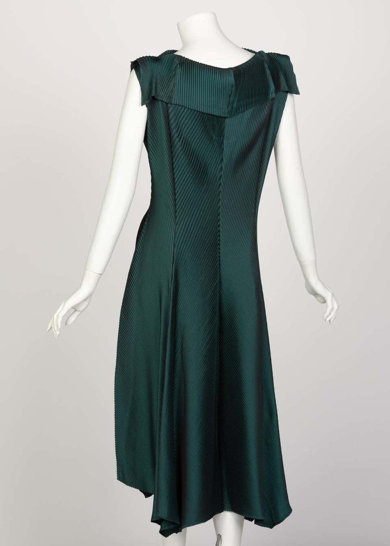 Issey Miyake Blue Green Pleated Sleeveless Dress