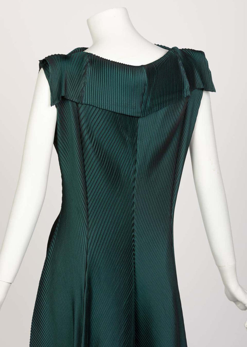 Issey Miyake Blue Green Pleated Sleeveless Dress