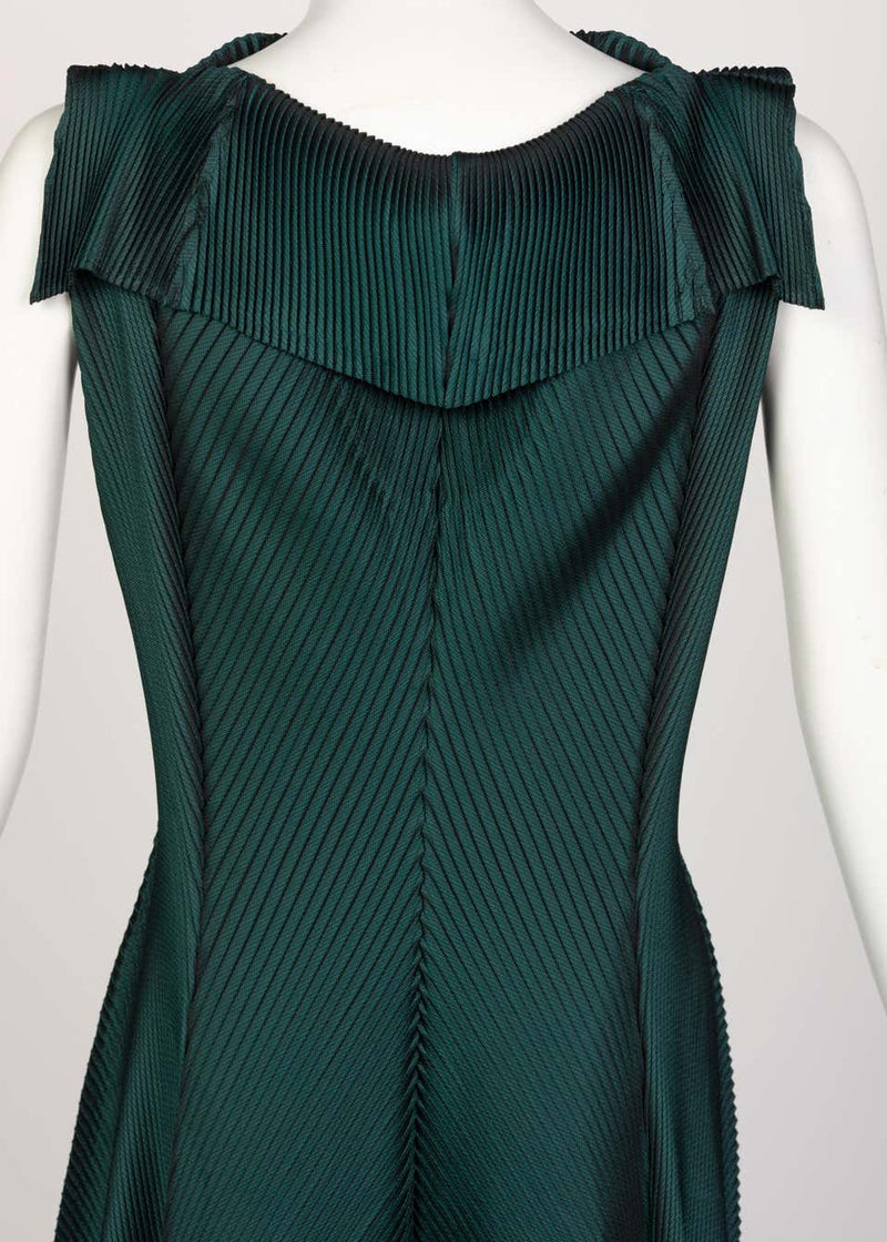 Issey Miyake Blue Green Pleated Sleeveless Dress