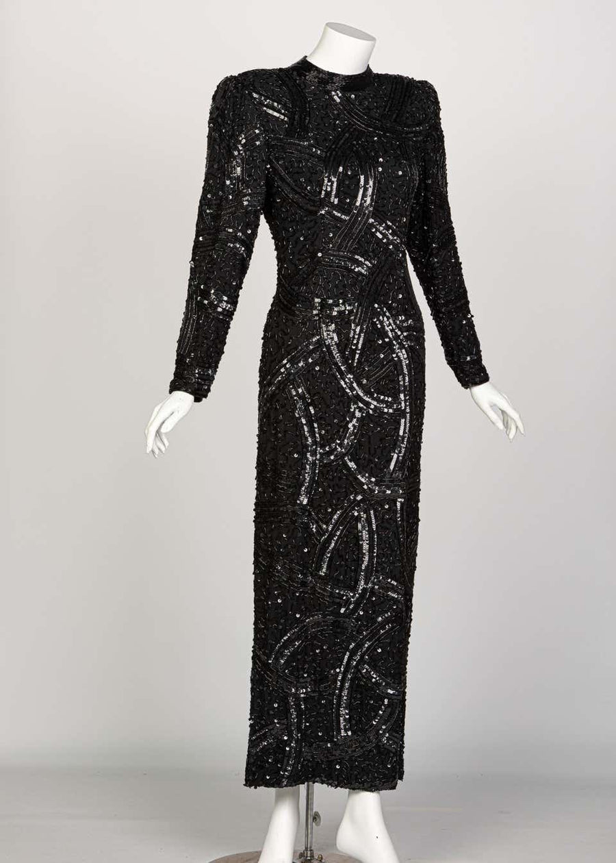 Bob Mackie Attributed Black Beaded Sequins Dress, 1980s