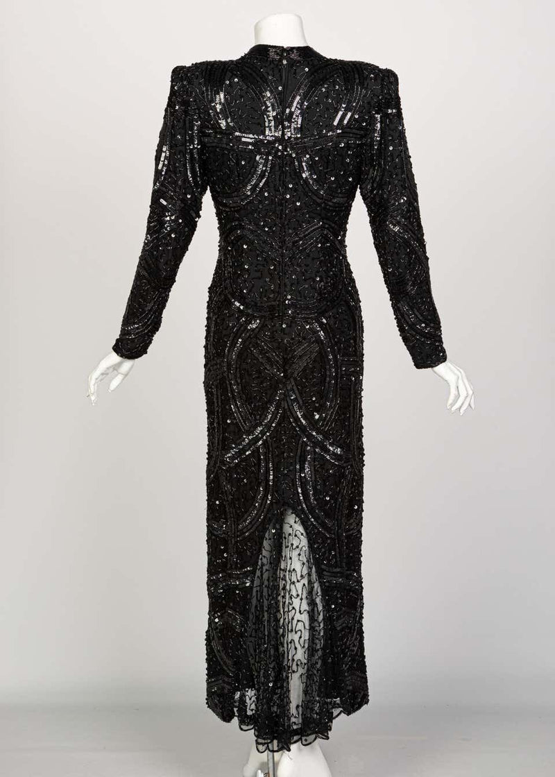 Bob Mackie Attributed Black Beaded Sequins Dress, 1980s