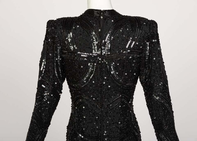 Bob Mackie Attributed Black Beaded Sequins Dress, 1980s