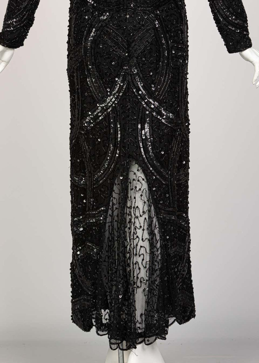 Bob Mackie Attributed Black Beaded Sequins Dress, 1980s