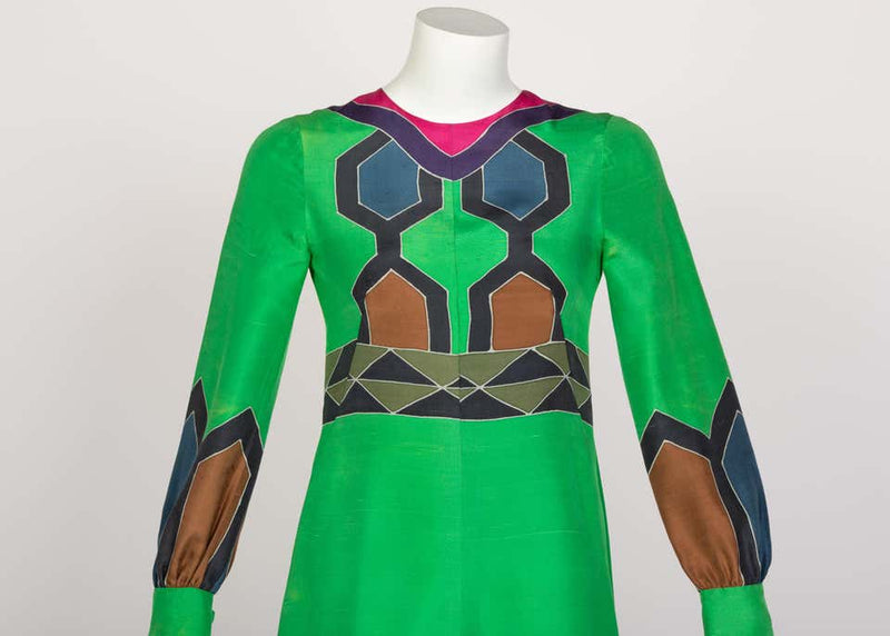 Nane French Couture Green Printed Silk Maxi Dress, 1970s