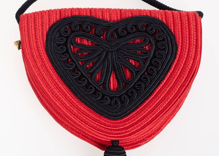 Yves Saint Laurent Red Heart Black Passementerie Tassel Bag, 1980s
