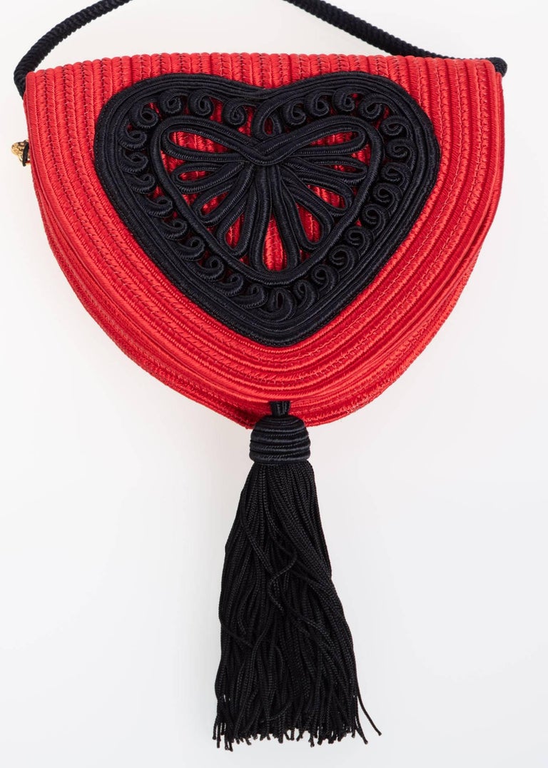 Yves Saint Laurent Red Heart Black Passementerie Tassel Bag, 1980s