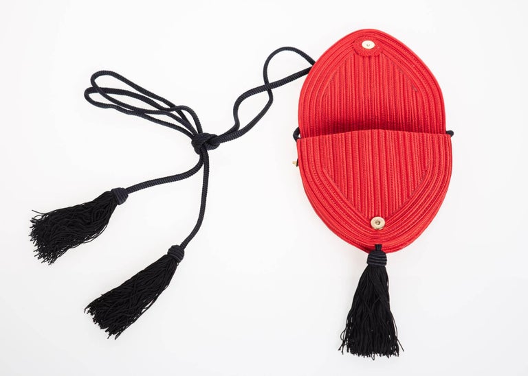 Yves Saint Laurent Red Heart Black Passementerie Tassel Bag, 1980s
