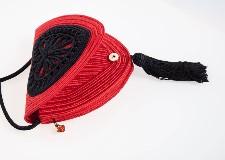 Yves Saint Laurent Red Heart Black Passementerie Tassel Bag, 1980s