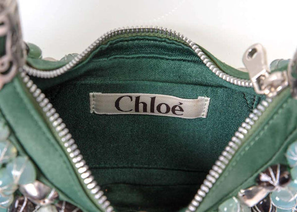 2000s Chloé Emerald Green Turquoise Silver Beaded Bracelet Bag