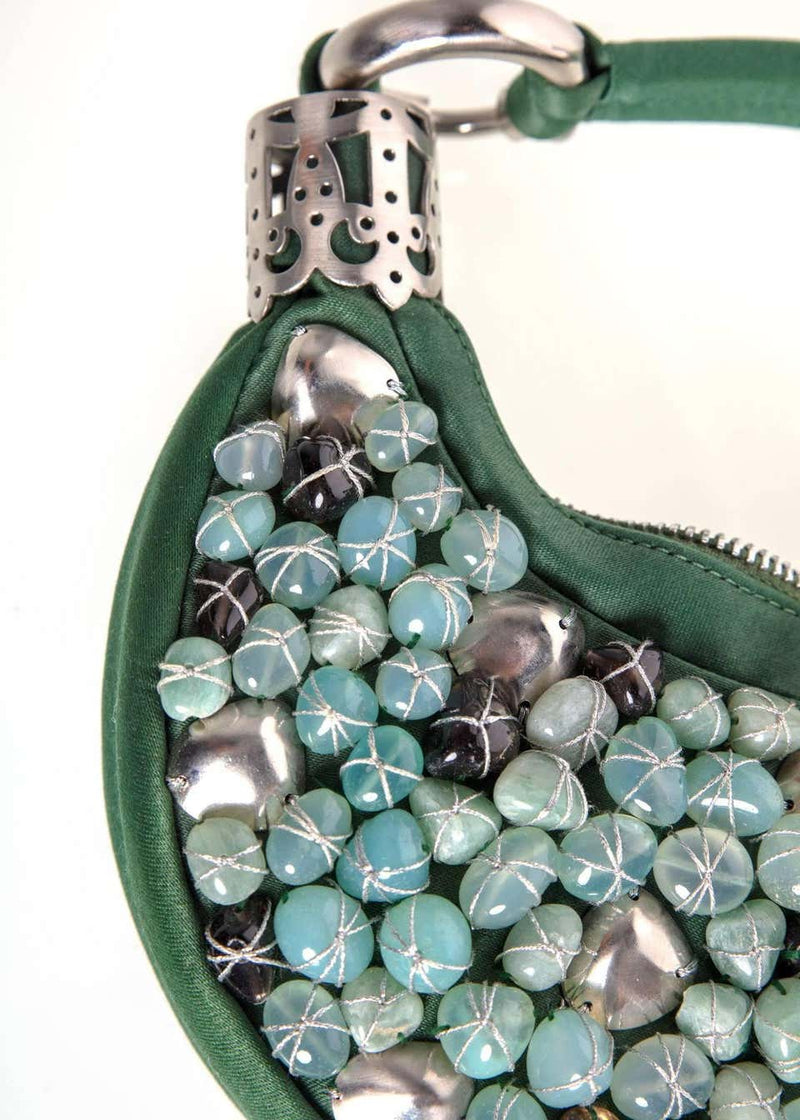 2000s Chloé Emerald Green Turquoise Silver Beaded Bracelet Bag