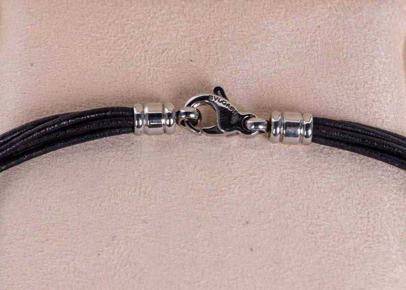 Bulgari Gold Stainless Steel Tondo Snow Flake Pendant Leather Rope Necklace