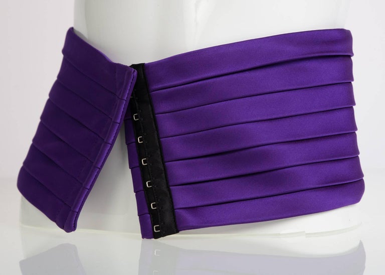 1970s Yves Saint Laurent Purple Pleated Silk Wide Cummerbund Belt