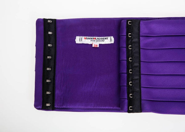 1970s Yves Saint Laurent Purple Pleated Silk Wide Cummerbund Belt