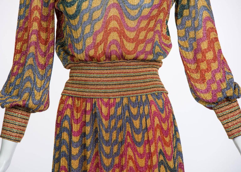 Missoni Multicolored Gold Metallic Lurex Print Top Skirt Set, 1970s