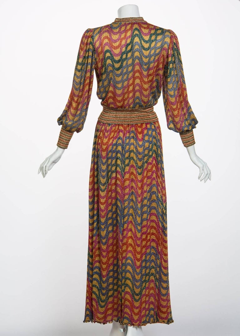 Missoni Multicolored Gold Metallic Lurex Print Top Skirt Set, 1970s