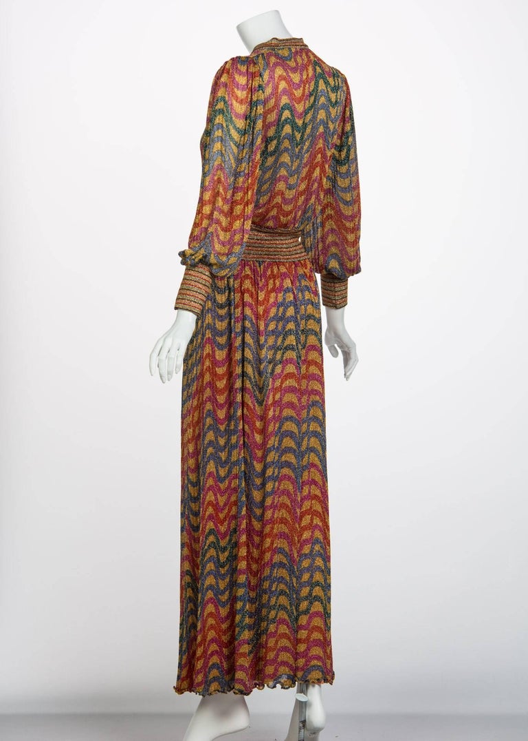 Missoni Multicolored Gold Metallic Lurex Print Top Skirt Set, 1970s