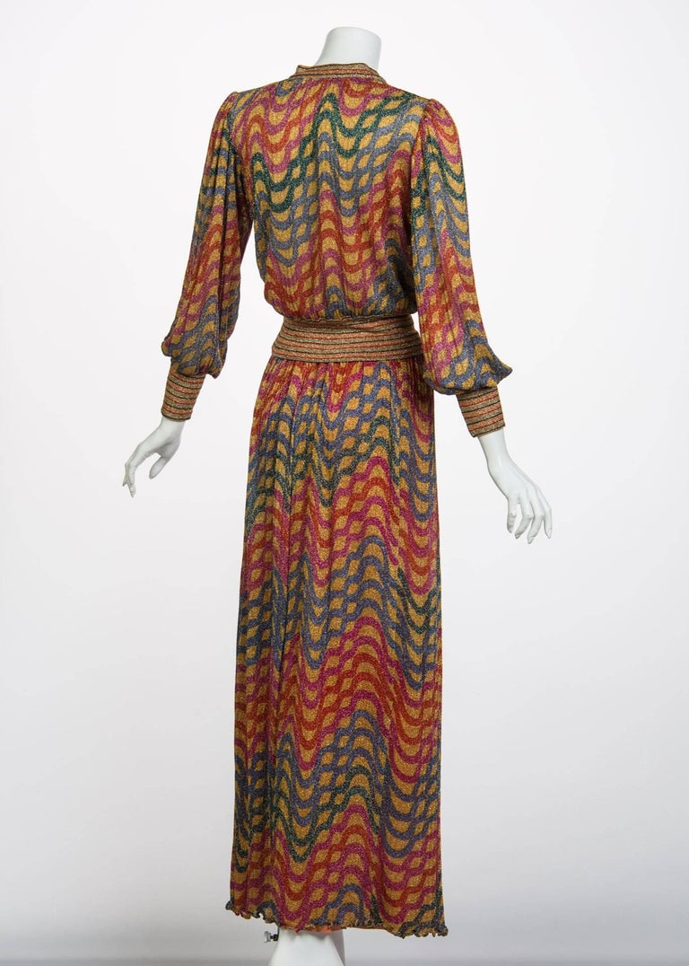 Missoni Multicolored Gold Metallic Lurex Print Top Skirt Set, 1970s