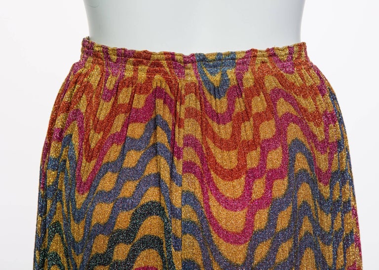 Missoni Multicolored Gold Metallic Lurex Print Top Skirt Set, 1970s