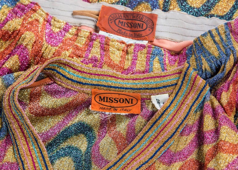 Missoni Multicolored Gold Metallic Lurex Print Top Skirt Set, 1970s
