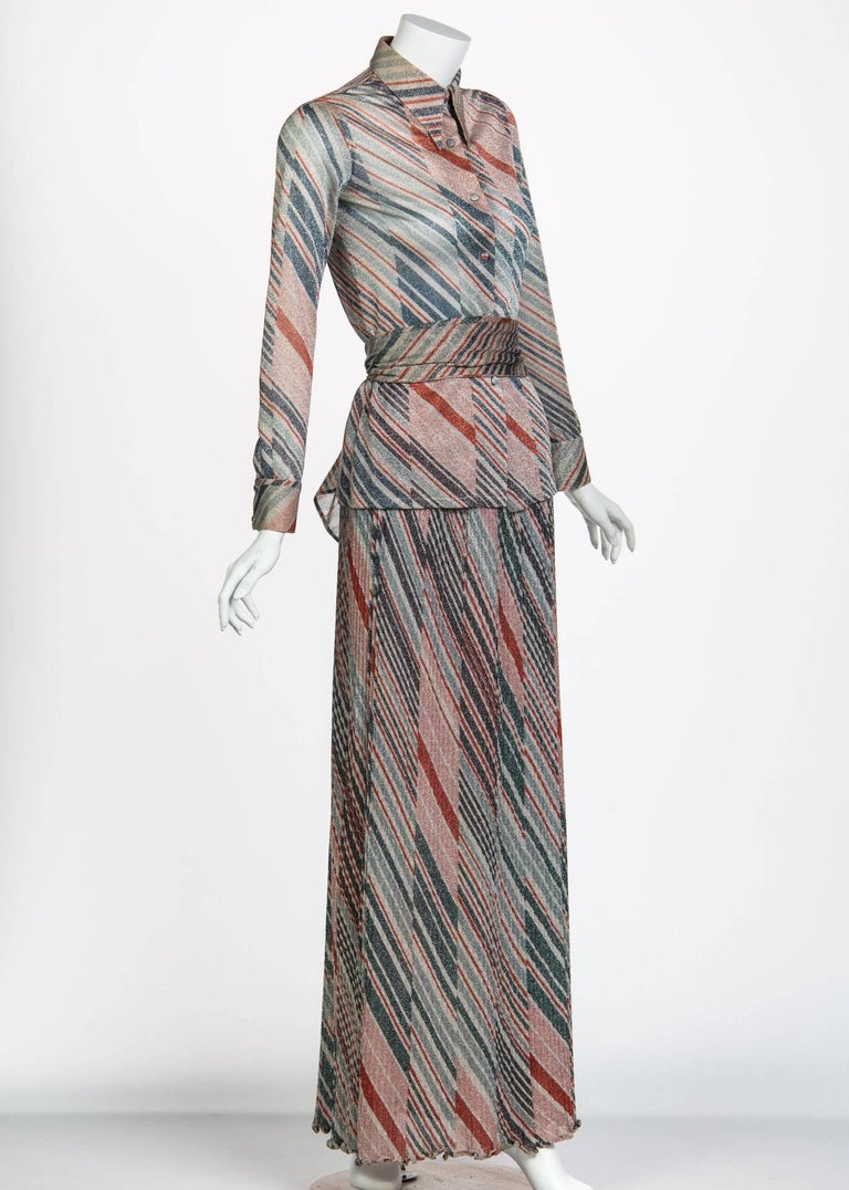 1970s Missoni Diagonal Stripe Lurex Illusion Maxi Skirt and Blouse Set