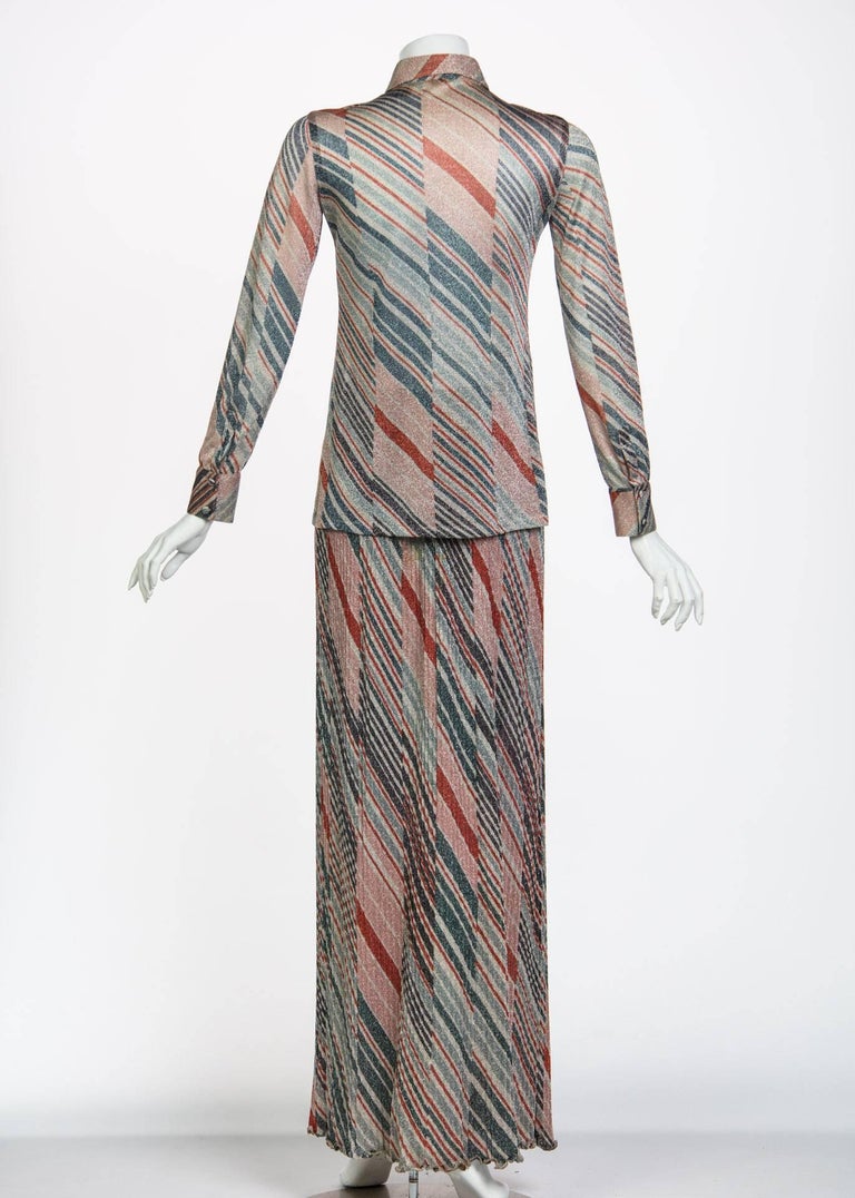 1970s Missoni Diagonal Stripe Lurex Illusion Maxi Skirt and Blouse Set