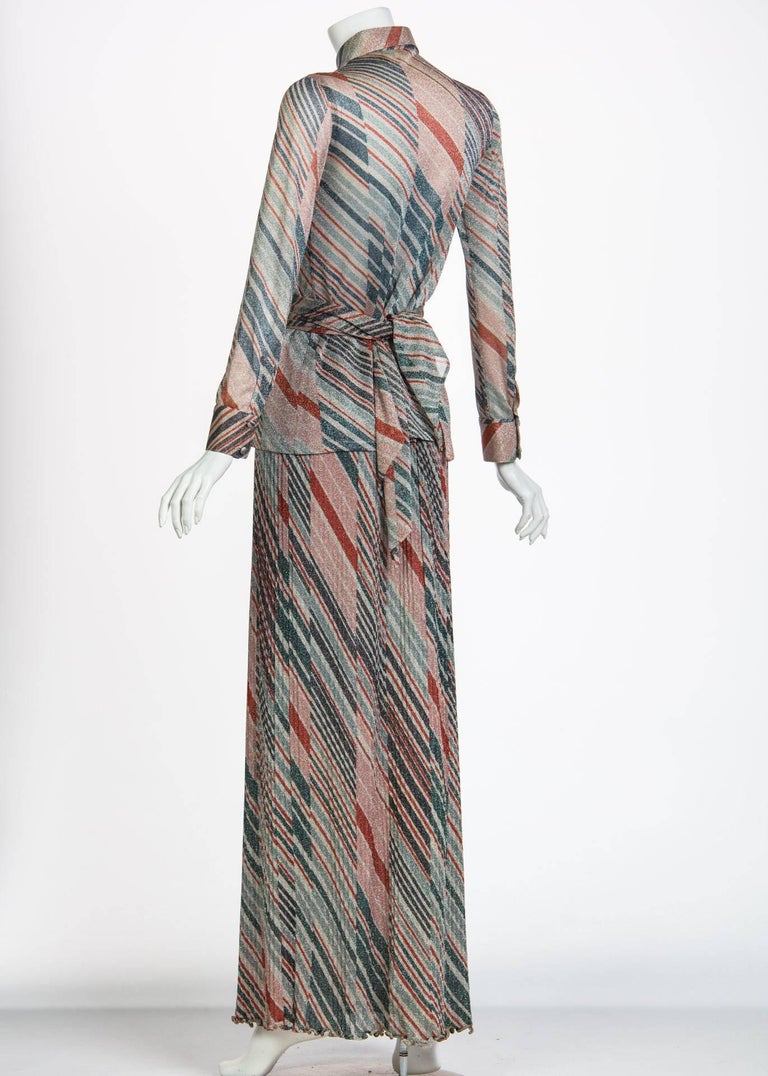 1970s Missoni Diagonal Stripe Lurex Illusion Maxi Skirt and Blouse Set