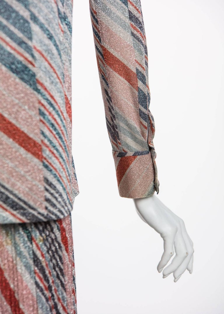 1970s Missoni Diagonal Stripe Lurex Illusion Maxi Skirt and Blouse Set