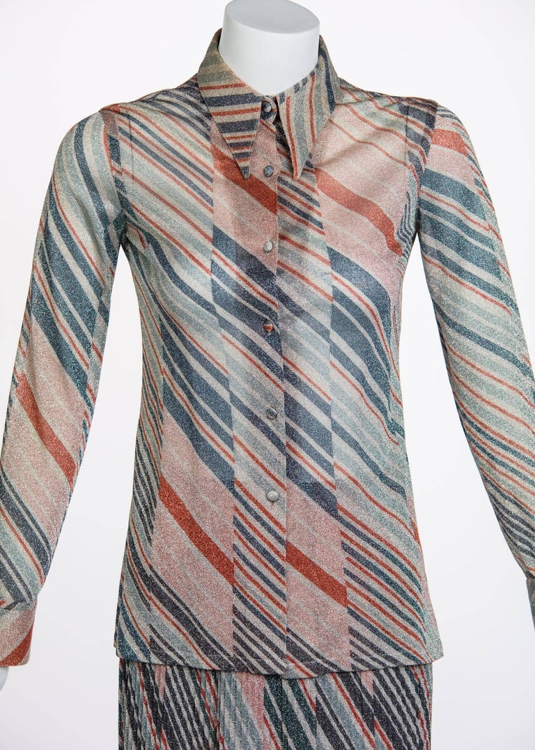 1970s Missoni Diagonal Stripe Lurex Illusion Maxi Skirt and Blouse Set