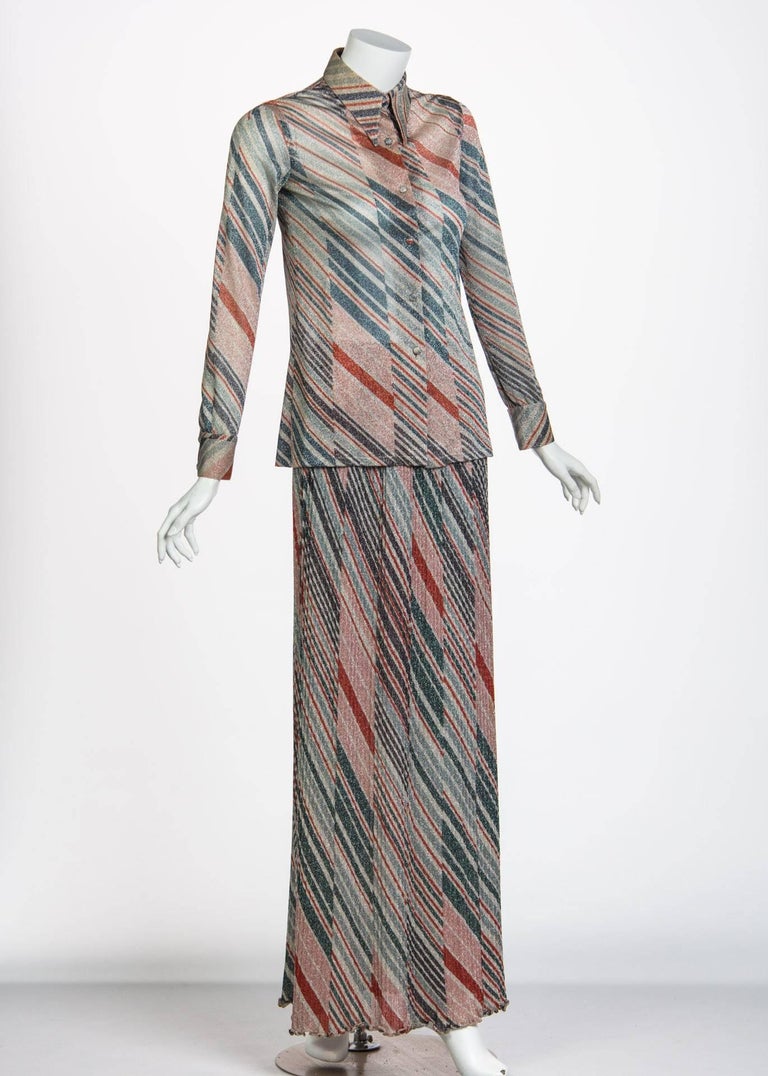 1970s Missoni Diagonal Stripe Lurex Illusion Maxi Skirt and Blouse Set