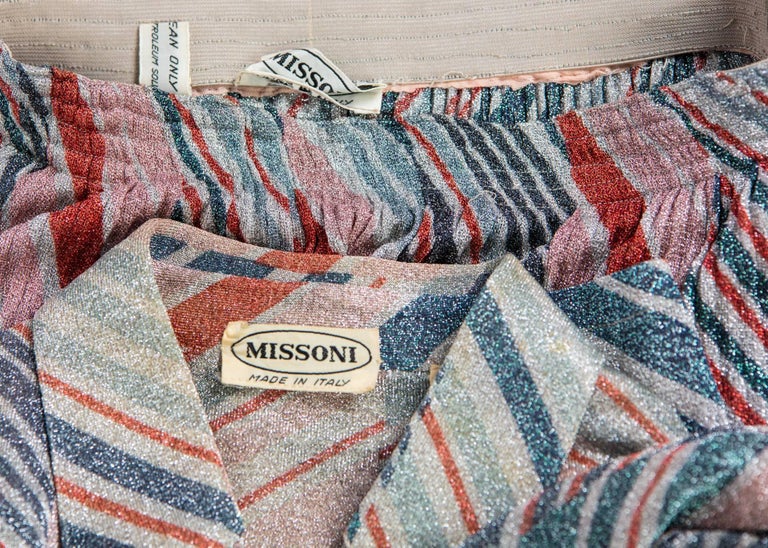 1970s Missoni Diagonal Stripe Lurex Illusion Maxi Skirt and Blouse Set