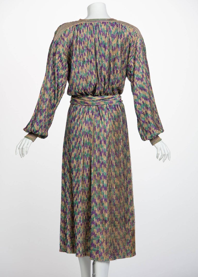Missoni Multicolored Jewel Tone Metallic Knit Belted Dress, 1970s