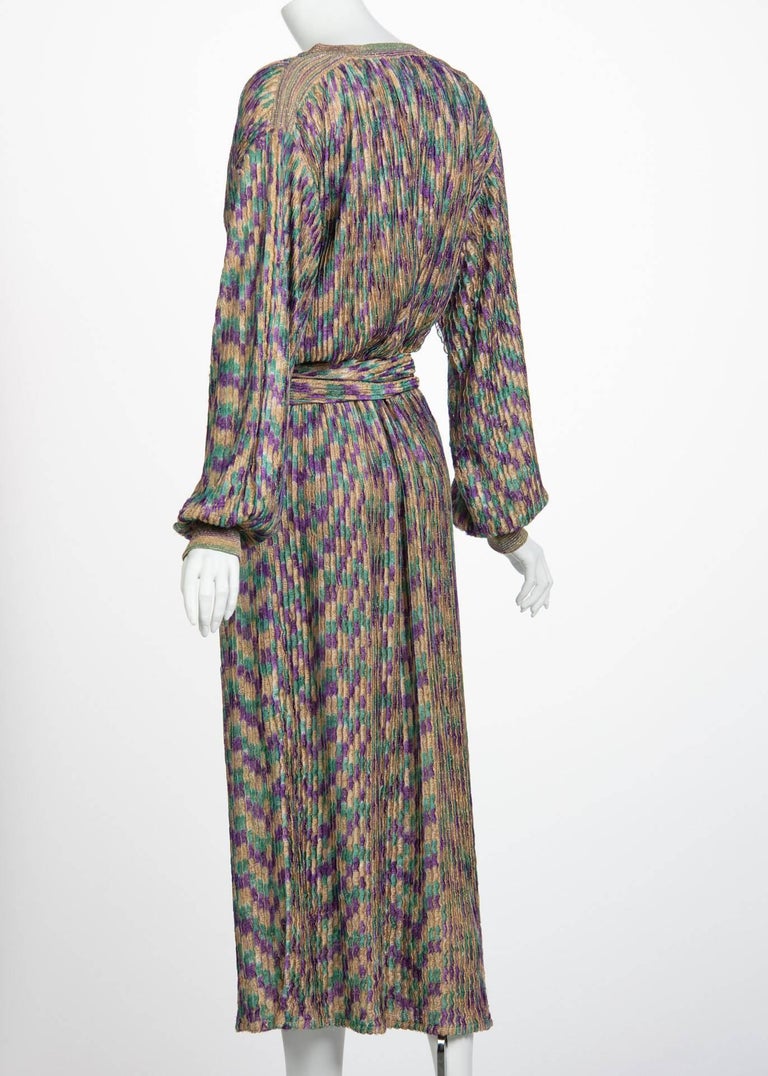 Missoni Multicolored Jewel Tone Metallic Knit Belted Dress, 1970s